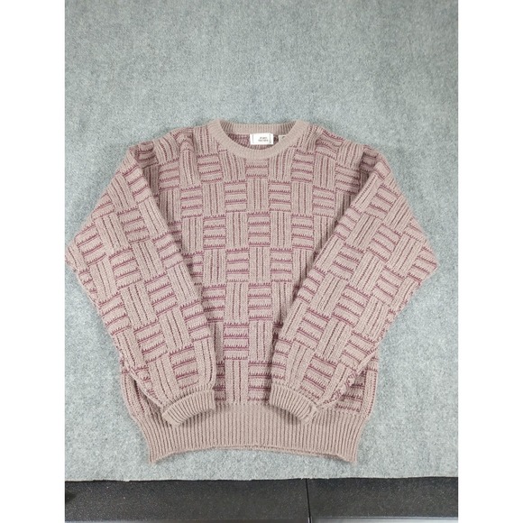 Vintage Mens 100% Wool John Henry Sweater Large Knit Geometric Burgundy Gray Y2K